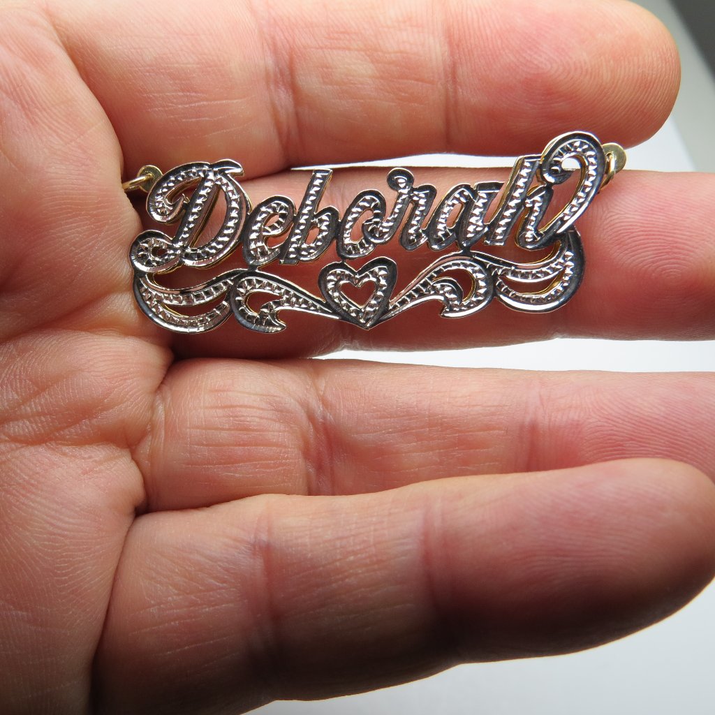 14k Gold Double Name Plate Deborah Hand Made